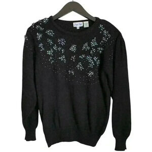 Vintage Fair Set Women's Black Sweater Size Small Beaded